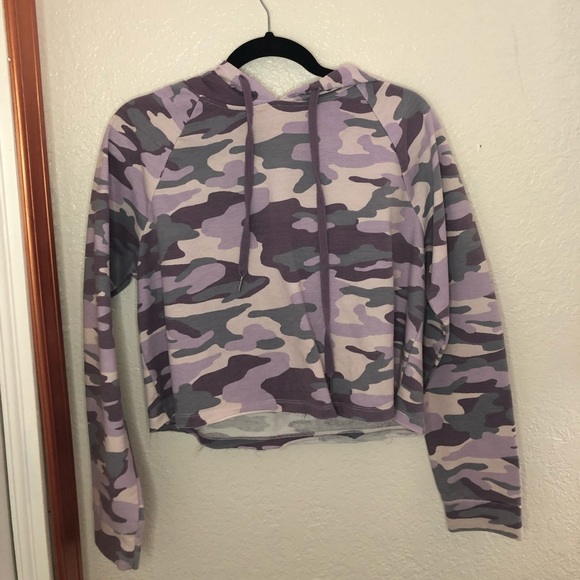 Tops - Purple Cropped Camo Hoodie Tops - Purple Cropped Camo Hoodie